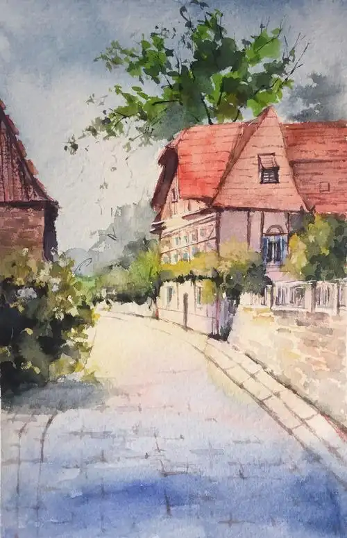day54欧洲小镇水彩