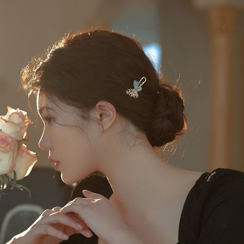 甜美蝴蝶发夹 法式仙气头饰品仙女侧边刘海夹前额碎发复古发卡子