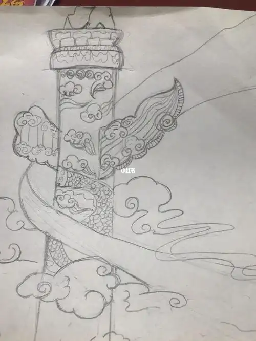 找了一些有关华表,祥云的图片给姐姐练习线描画,慢慢来,94#画画