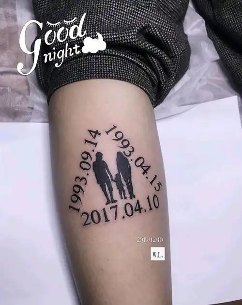 一家三口纹身图片_腿部纹身图案