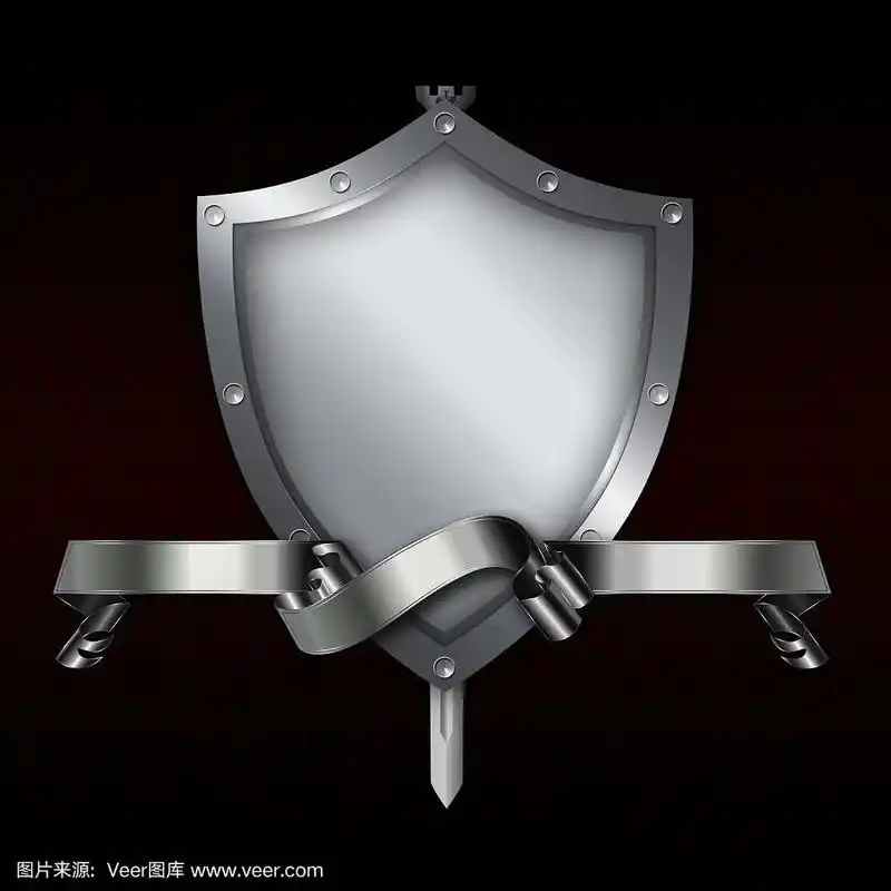 带有剑和银带的中世纪盾牌.