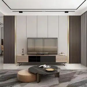 电视背景墙壁纸客厅装饰现代轻奢风格栅金属线条立体影视墙布壁画