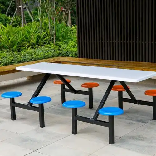 食堂玻璃钢餐桌学生员工餐厅饭店快餐桌简约连体餐桌椅4人8人组合