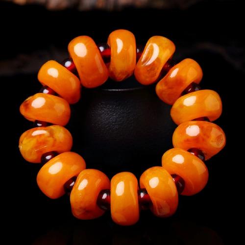 本命年金珀利波兰琥珀老蜜蜡盘珠手链蜜蜡琥珀鼓珠手串礼物