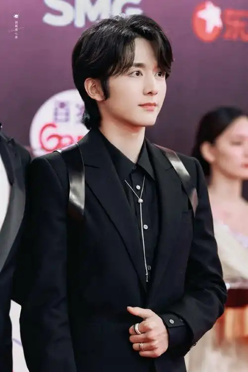 张新成深v露背西装##张新成走红毯时穿了打底##明星品质盛典造型图