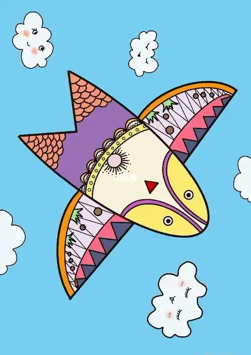 五颜六色的风筝简笔画