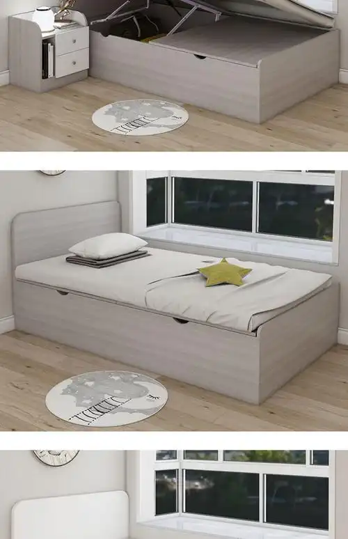 1米箱体床现代简约一米二单人床可储物收纳床小户型定制床 浮雕白床 1