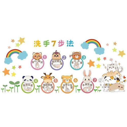 速发儿童七步洗手法步骤图墙贴幼儿园环创墙面装饰卡通贴纸厕所主