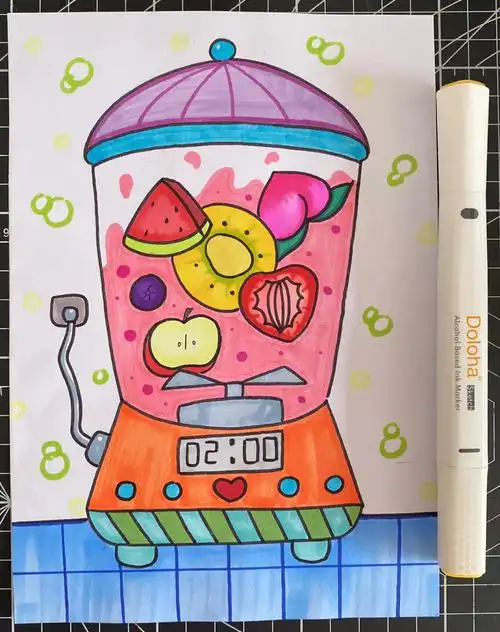 榨汁机儿童创意画简笔画带线稿