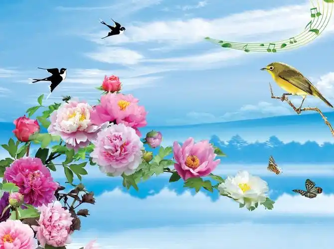 花香鸟语蝶纷飞psd分层素材