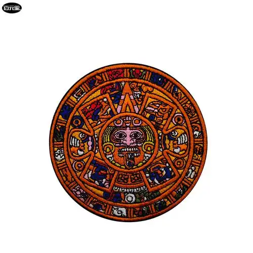 玛雅文化太阳图腾刺绣图案臂章魔术贴士气章补丁背包贴绣花章布贴