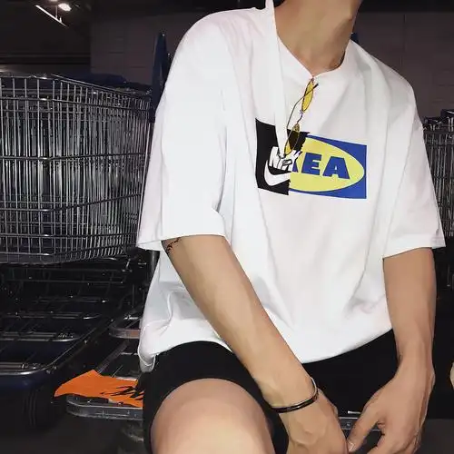 物空宋松 潮牌男生oversize宽松印花短袖圆领t恤ins半袖上衣体恤