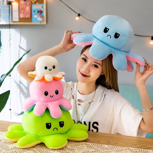 小章鱼玩偶公仔双面翻转变脸心情情绪玩偶生气毛绒玩具安抚睡礼物