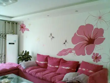墙绘工作室(墙绘)-"家里客厅的墙绘了一幅花,墙纸选了很久选不.