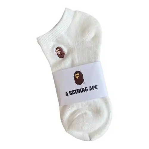 bape猿人头纯棉刺绣毛巾底袜子男女高筒潮袜黑白中筒吸汗运动船袜