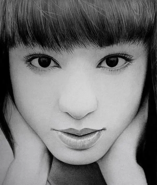 超写实美女,黑白照片般细腻,大神级素描铅笔画插画设计