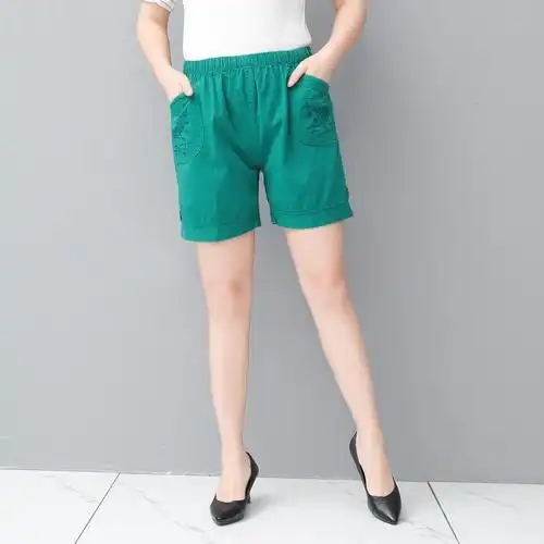 夏装中老年短裤女松紧高腰妈妈装短裤外穿中年女宽松弹力五分裤子