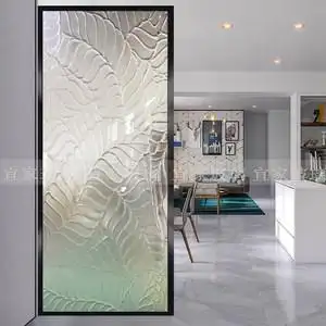 玄关艺术玻璃深雕轻奢现代简约浮雕透光隔断屏风卫生间隔断抽象风