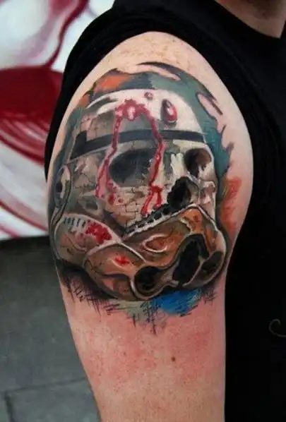 男子胳膊上惊悚恐怖骷髅头纹身图案