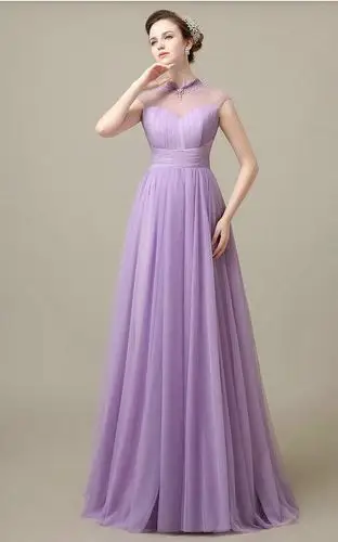 新款紫色透视拖尾a型晚礼服 年会主持人礼服 ybz03