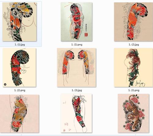 【传统花臂半胛花腿300张】纹身手稿素材图片图案