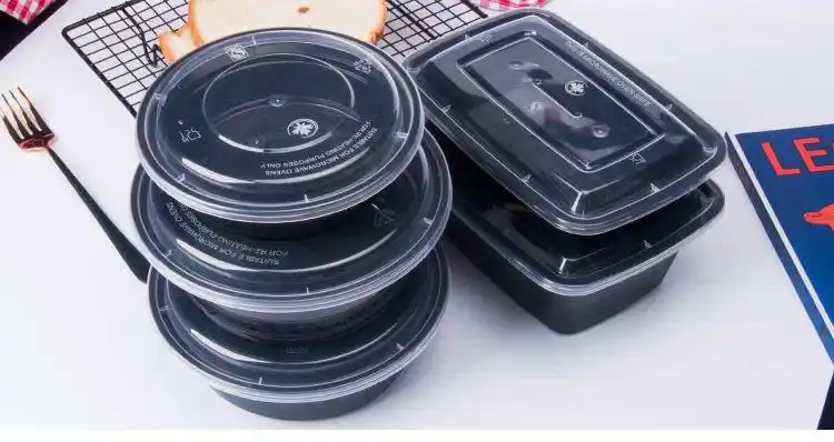 美式长方形一次性快餐盒打包盒祥云圆形外卖高档凸盖饭盒汤碗带盖美圆