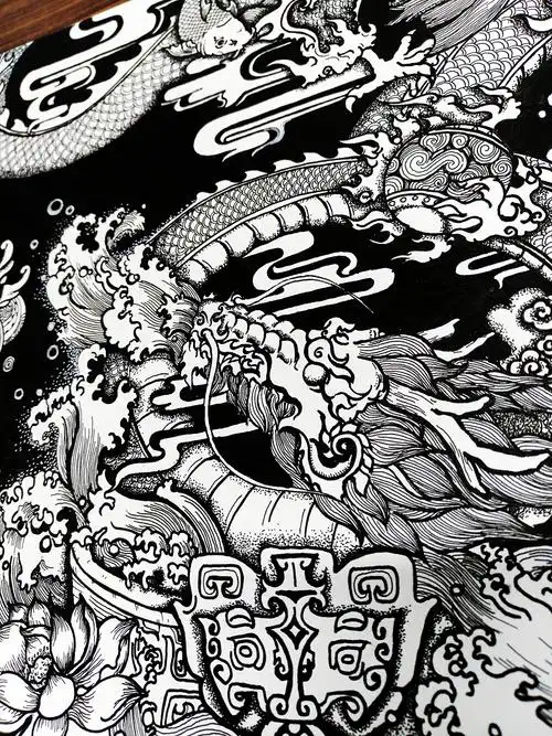 降龙——黑白插画 中国风 龙