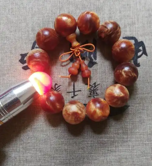 妙聚福明子琥珀木手串东北沉香满油全透瘤疤20闪电纹松明丁手链火烈纹