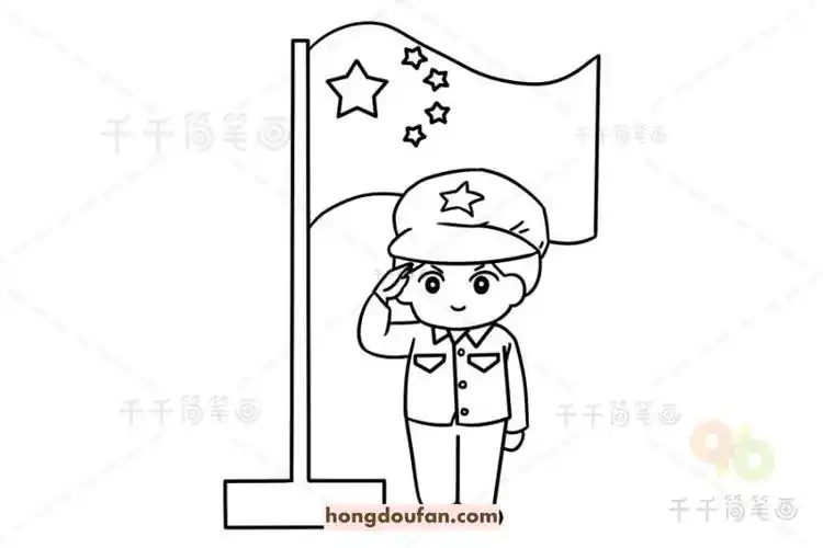 向国旗敬礼的警察叔叔卡通简笔画大全