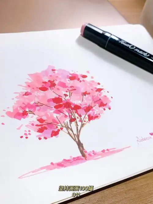 画画11100樱花树马克笔