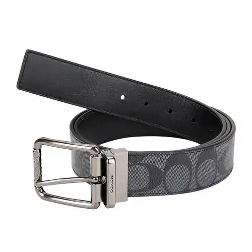 coach蔻驰奢侈品男士黑灰色人造革腰带皮带91283qbmi5