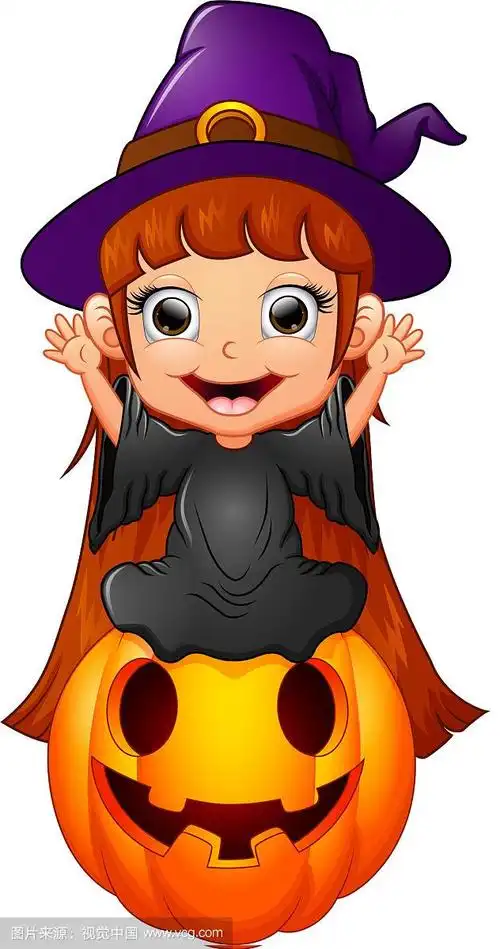坐在南瓜上的小女巫卡通
