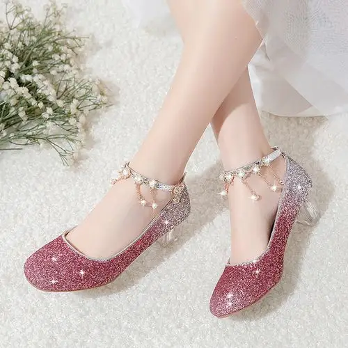 女童水晶鞋洋气小女孩公主儿童高跟鞋