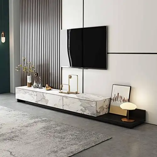 意式伸缩岩板电视柜茶几组合现代简约轻奢客厅地台电视柜