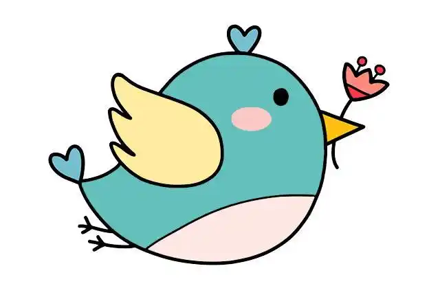 拿着小花的彩色小鸟简笔画