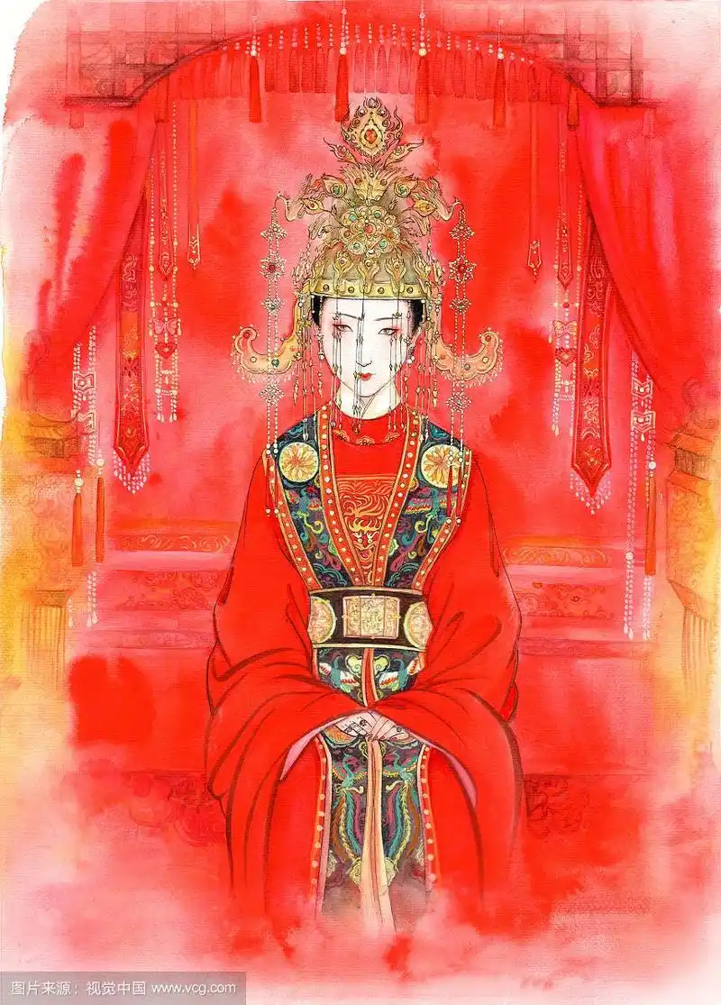 水彩手绘古装仕女:明代新娘