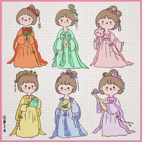 可爱的古装小人简笔画贴纸手帐素材～#简笔画