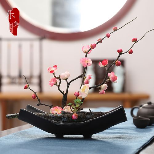 梅花仿真中式式禅意盆景摆件室内桌面艺术插花仿真花