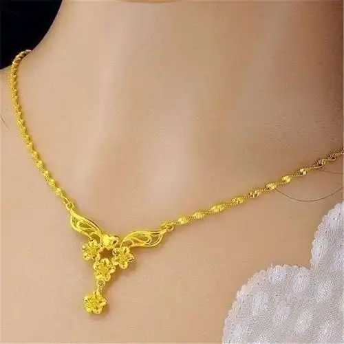 金项链女款锁骨链招财纳福真金吊坠女士真金项链女送妈妈礼物桃心项链