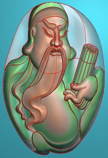 guan271-随形玉雕牌子关公半身头像挂件jdp格式激光雕刻图案关云长