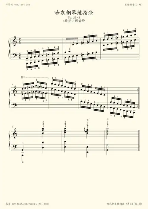 钢琴谱:哈农钢琴练指法39(a旋律小调音阶)