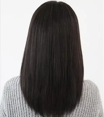 时尚 女 斜刘海 修脸 气质 长卷 bobo 梨花头假发 中长直发假发