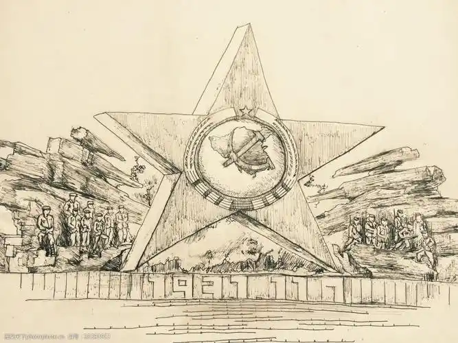 瑞金红五星素描画