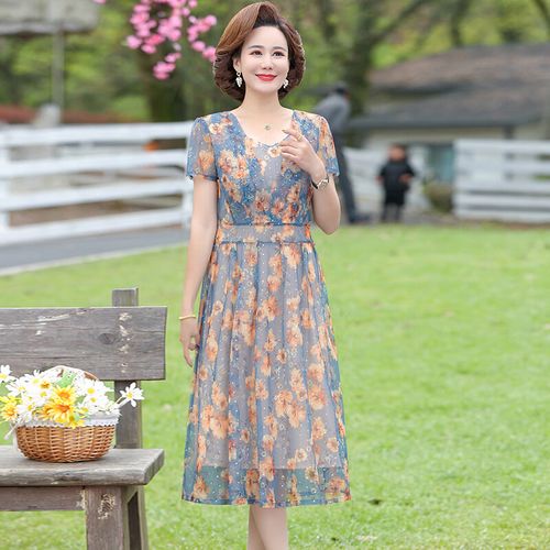 麦吖猴夏天连衣裙妈妈衣服50到60岁裙子中老年人穿时尚夏装40岁中年女