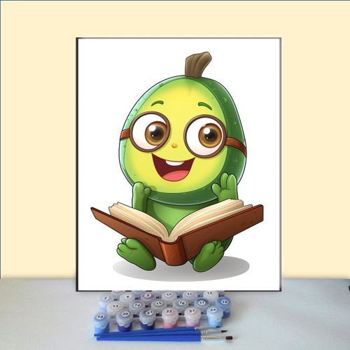水果写真梨子香蕉q版大眼仔看书牛油果绿色健康系diy数字油画