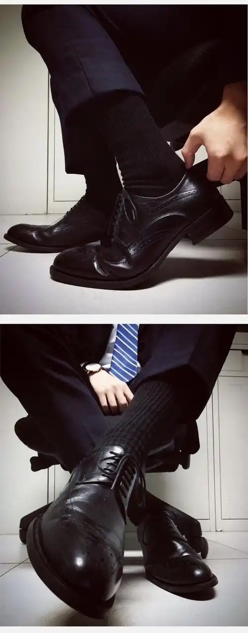 袜元素以纯·棉男士黑袜商务正装中筒袜防臭西裤皮鞋长袜潮黑色夏季