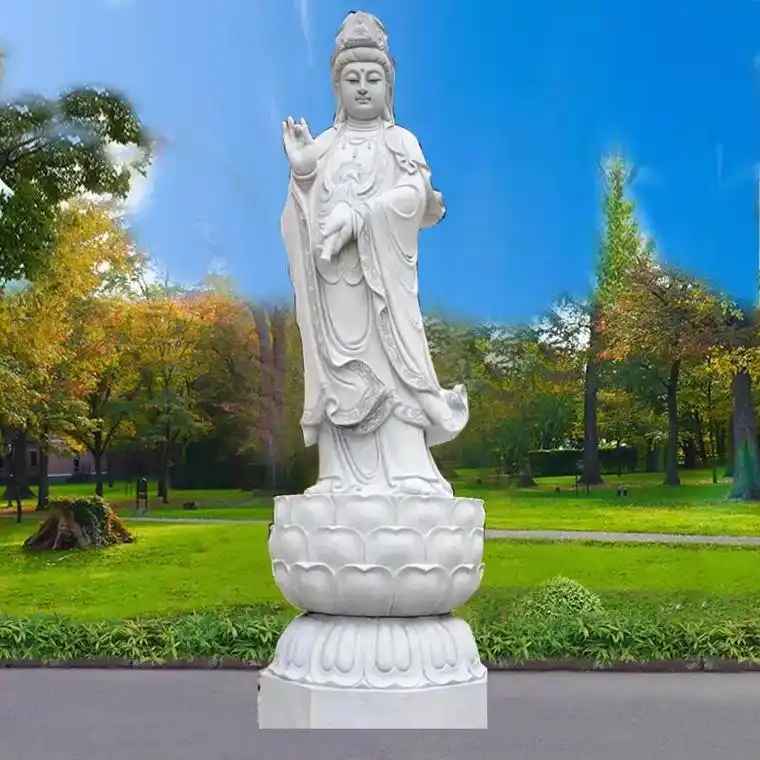 石雕观音菩萨像汉白玉佛像滴水石刻户外寺庙.