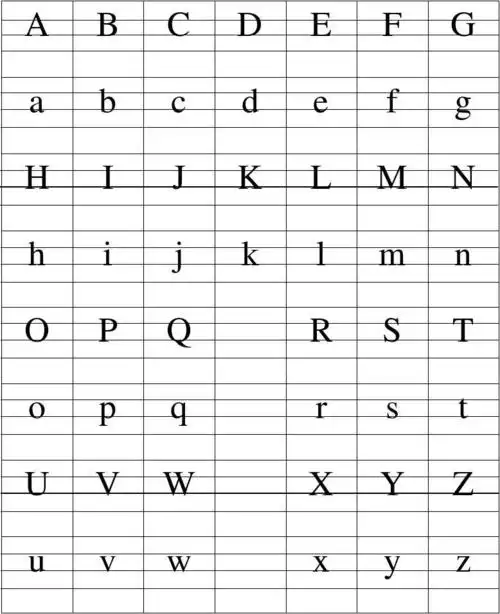 大小写,带拼音格的. 26个字母表