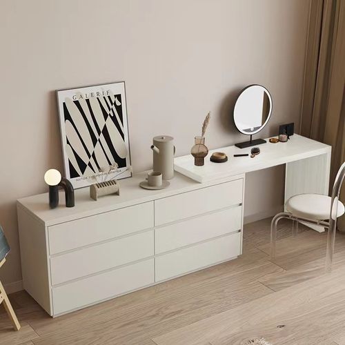 柜子梳妆台卧室岩板实木化妆桌现代简约小户型伸缩网红储物化妆柜组合