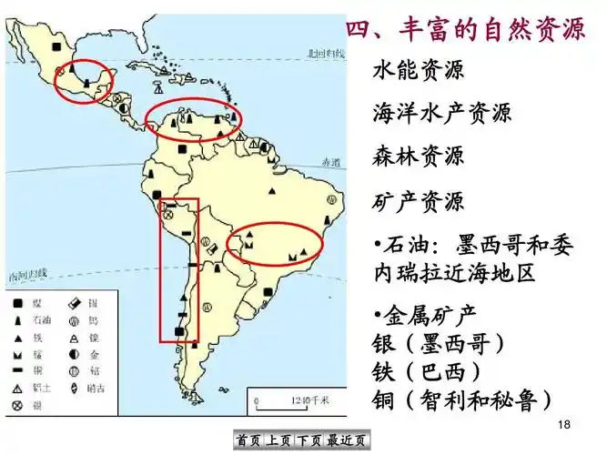 水能资源 海洋水产资源 森林资源 矿产资源  石油:墨西哥和委 内瑞拉
